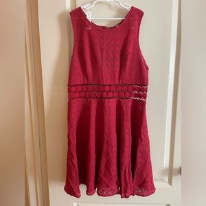 Free People Tibetian Red Floral Cut Out Knit Skater Dress